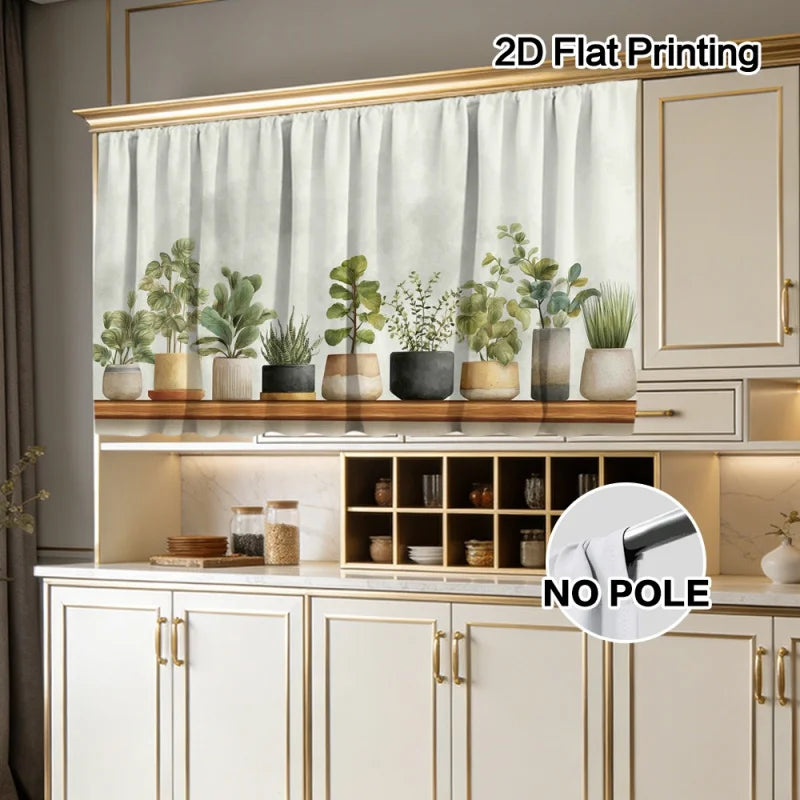 rideau moderne plante verte pots différents cuisine opacité clips fixations polyester machine wash