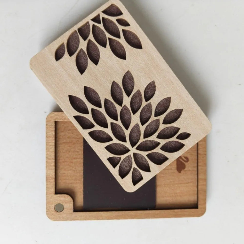 porte cartes bois floral motifs animaux clips minimaliste