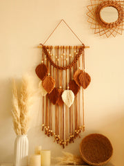 décoration murale macramé feuilles tressées boho rustique suspension bois