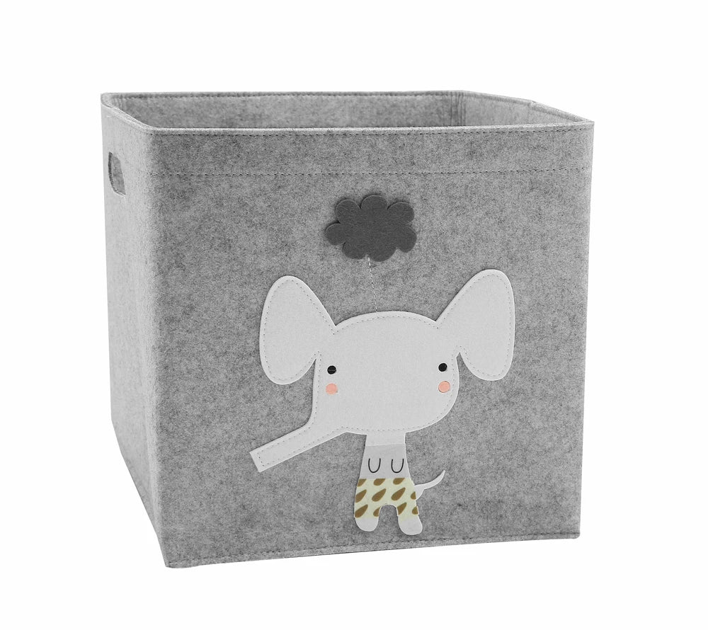 boîte rangement tissu felt pliable animaux motif gris clair enfant jouets vêtements poignées