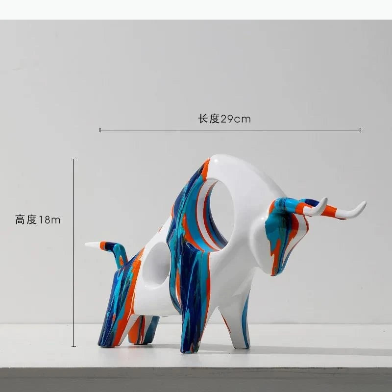 statue cheval moderne marbré bleu orange blanc décoration salon meuble vin cadeauOpaque