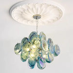 suspension lumineuse moderne rose verte verre transparent chaîne métallique 65cm 65cm