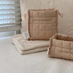 sac rangement coton piqueté moderne doux poignées tissu multicolore beige rose bleuclair jaune blanc