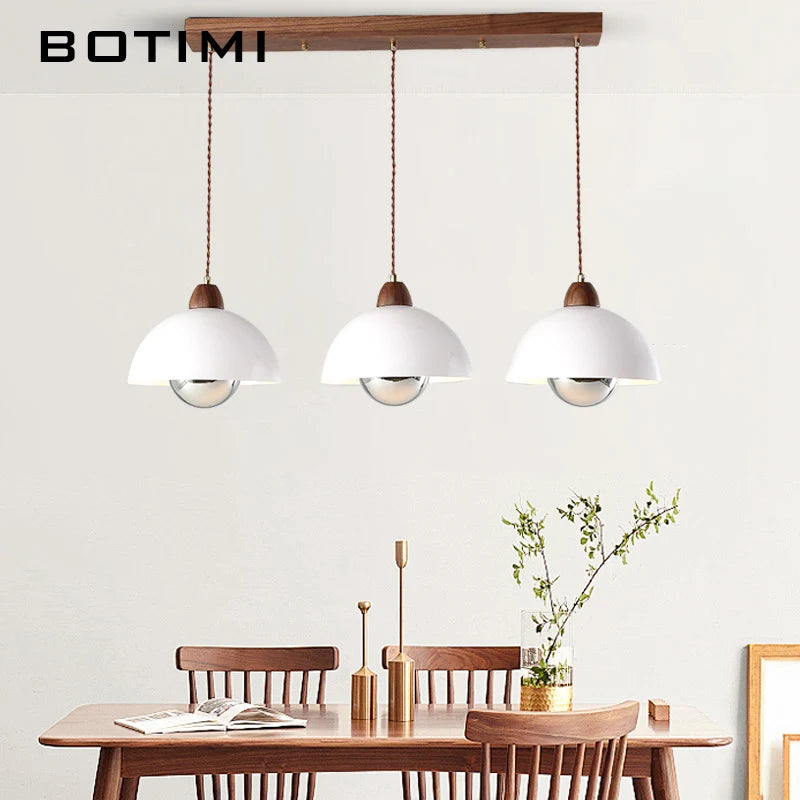 suspension lumineuse moderne ampoules blanc bois naturel rond mat opacité chaînes
