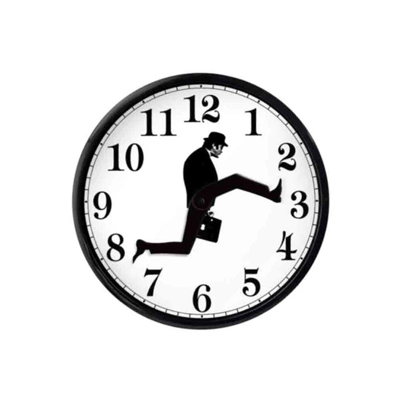 horloge murale moderne cadre noir fond blanc motif homme costume