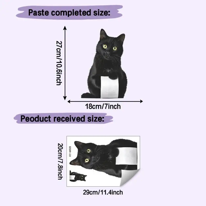 sticker mural chat noir rouleau papier toilette adhésif pvc moderne decoration salle bain