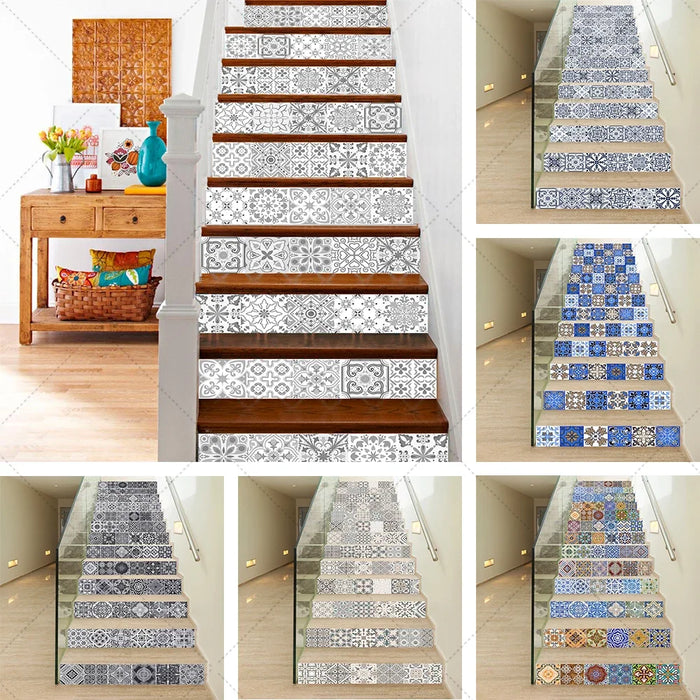 Autocollants d'escalier style carrelage en couleur bleu ciel