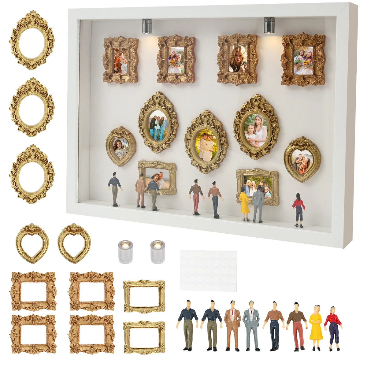 cadres photo miniatures or blanc statuettes ombres deco intérieure classique adhésif lumineuses collection figurières