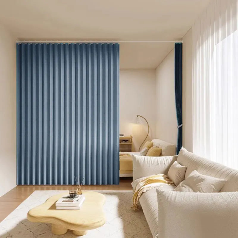 rideau séparation chambre gris blanc bleu plissé moderne tringle guirlande lumineuse opacité variable