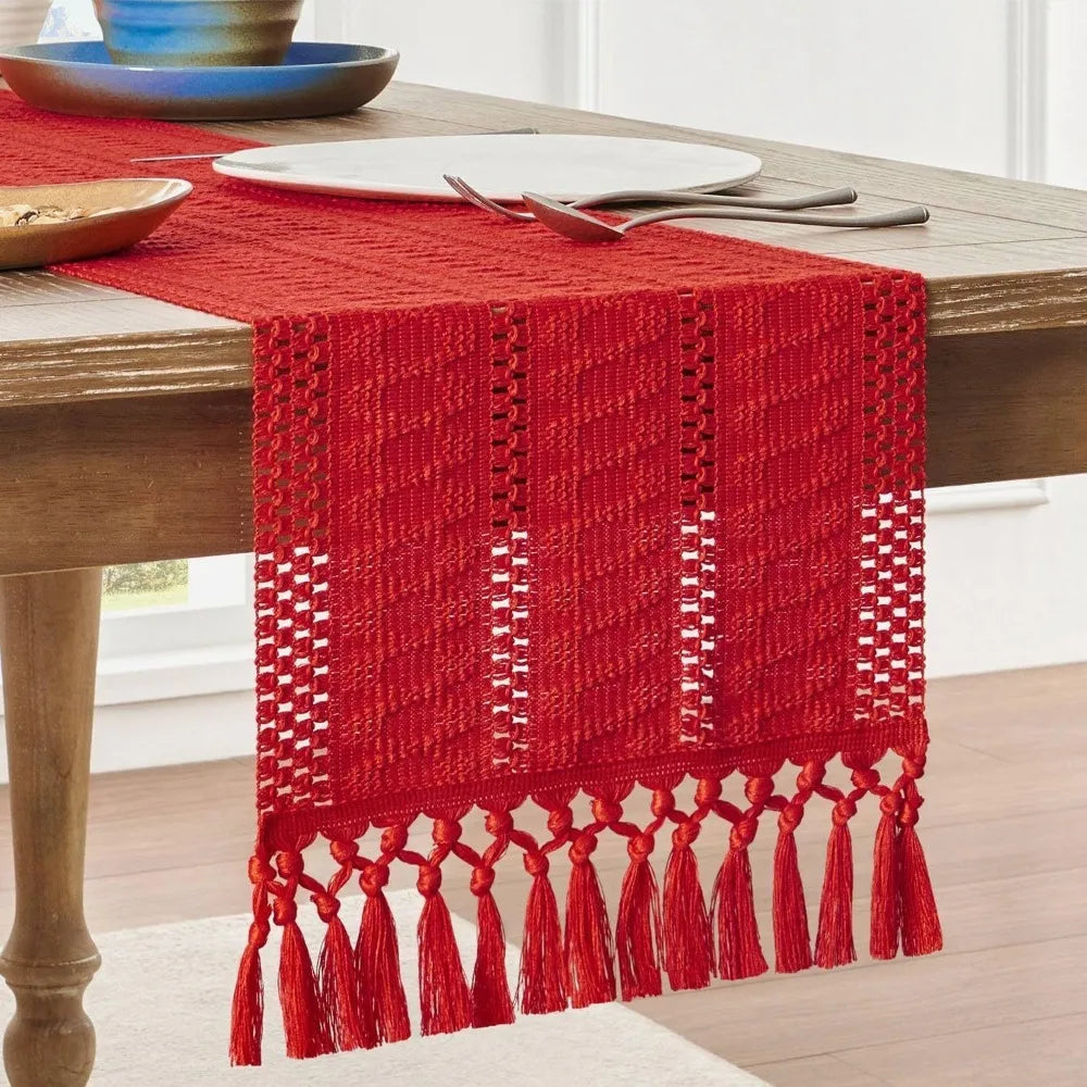 chemin table boho rustique franges motifs géométriques coton polyester décoration table manger fête