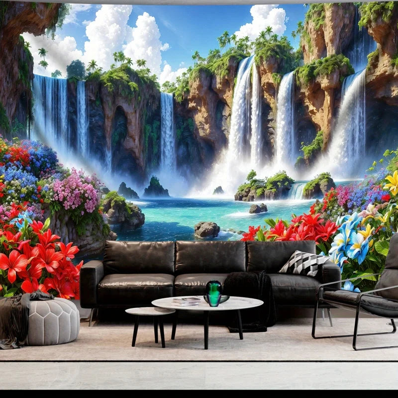 tapisserie imprimée paysage cascade moderne multicolore polyestère décoration chambre salon lintfree