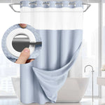 rideau douche moderne gris vert blanc tissé points transparent waterproof anneaux 72x74inch