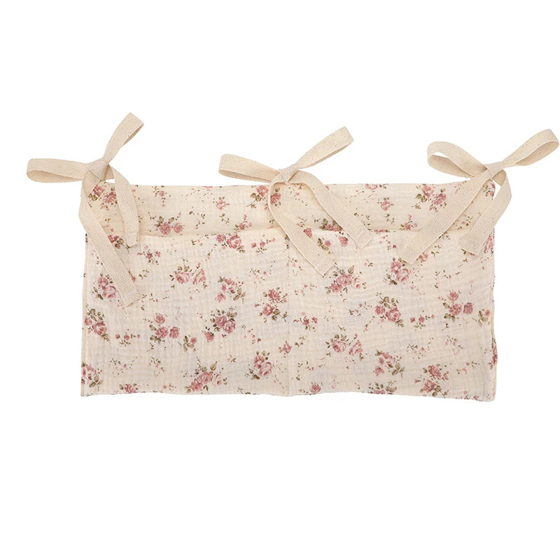 sac rangement lit bébé toile coton beige rose gris jaune simple rustique