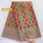 tissu dentelle brodée plumes vert marron beige jaune violet orange traditionnelle translucent 5yards