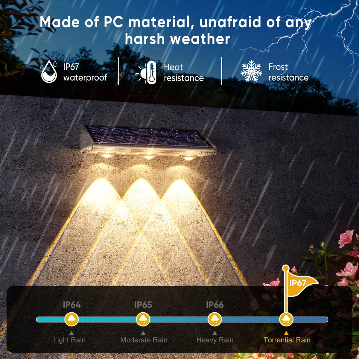 éclairage solaire clôture ip66 blanc noir led couleurs modes automatiqueextérieur moderne fonctionnel