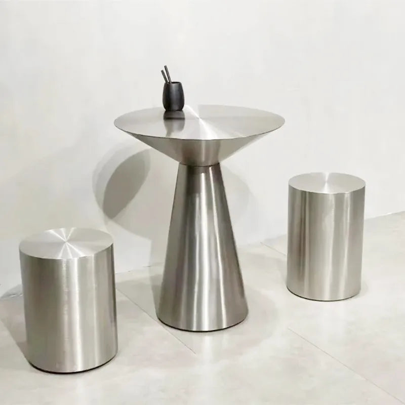 tabouret métal hexagonal moderne tabouret rond minimaliste meuble salon ottoman geometrique argenté gris