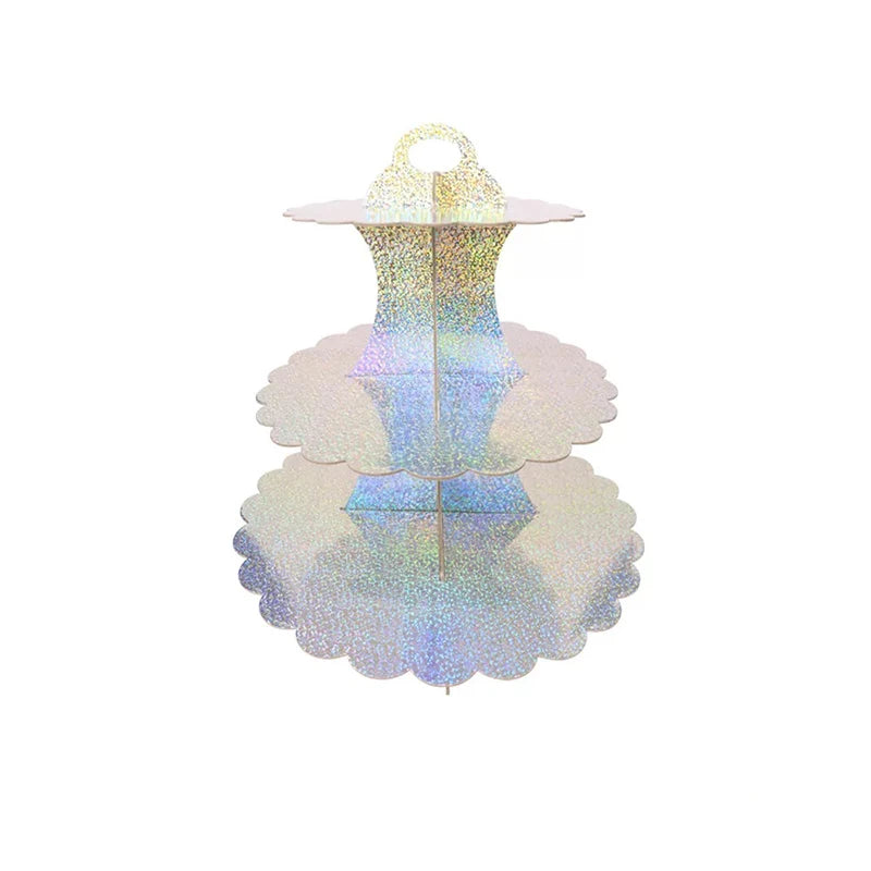 support cupcakes iridescent moderne rayures horizontales motifs floraux dorés anniversaire festive