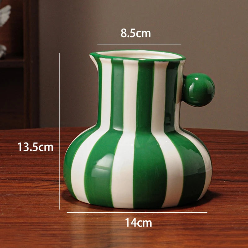 vase table céramique moderne rayé bleu rouge vert blanc noir