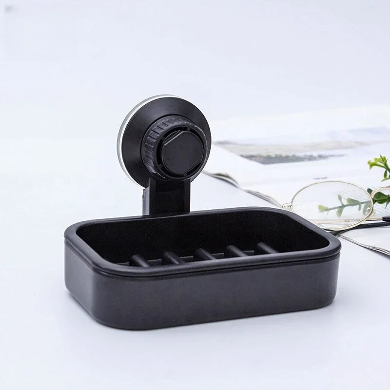 porte savon moderne plastique noir système succion salle bain