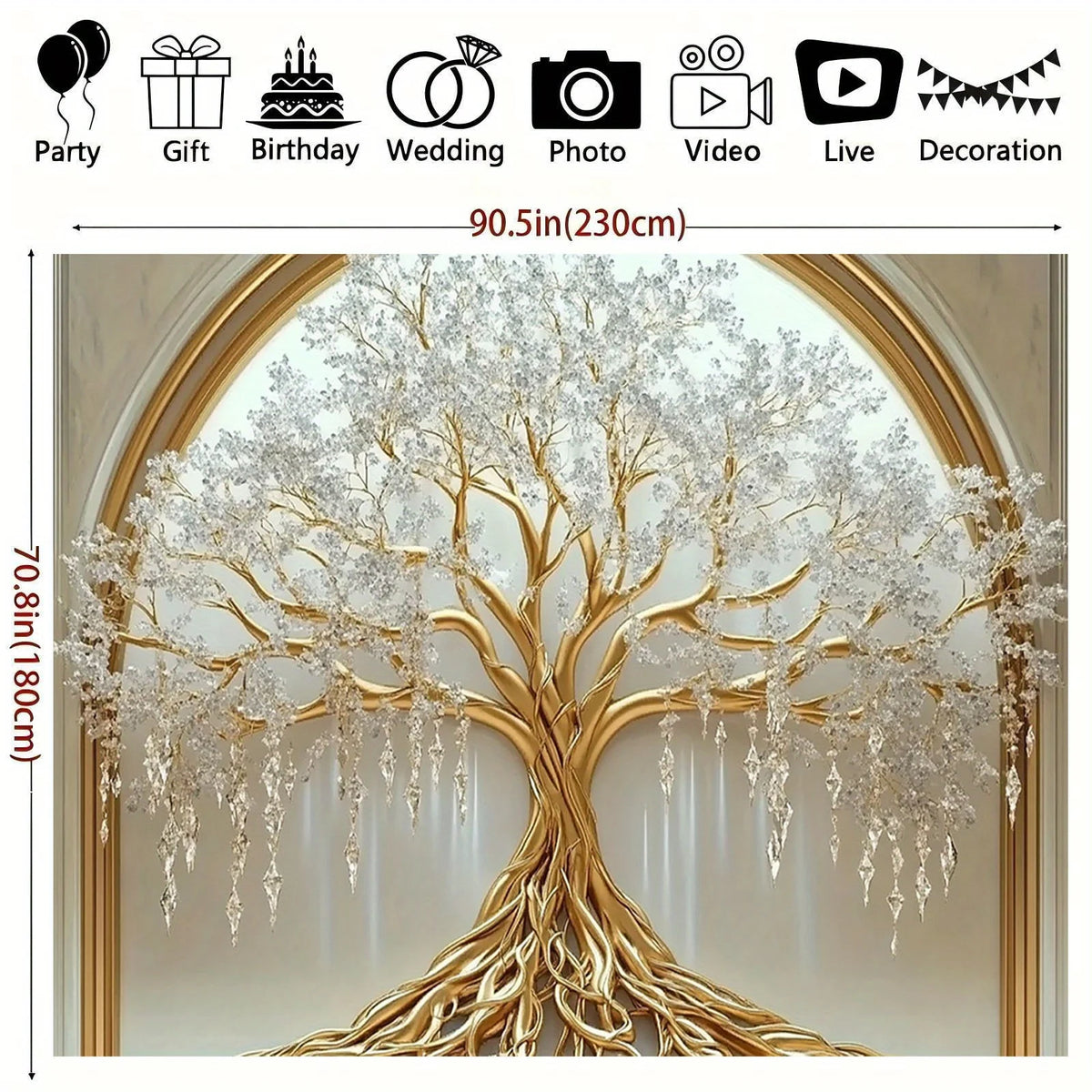décoration murale arbre vie branches dorées feuilles blanches moderne grande taille