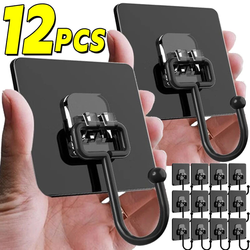 rangement mural porte serviettes adhésifs 12pcs noir mat moderne facile durable pvc