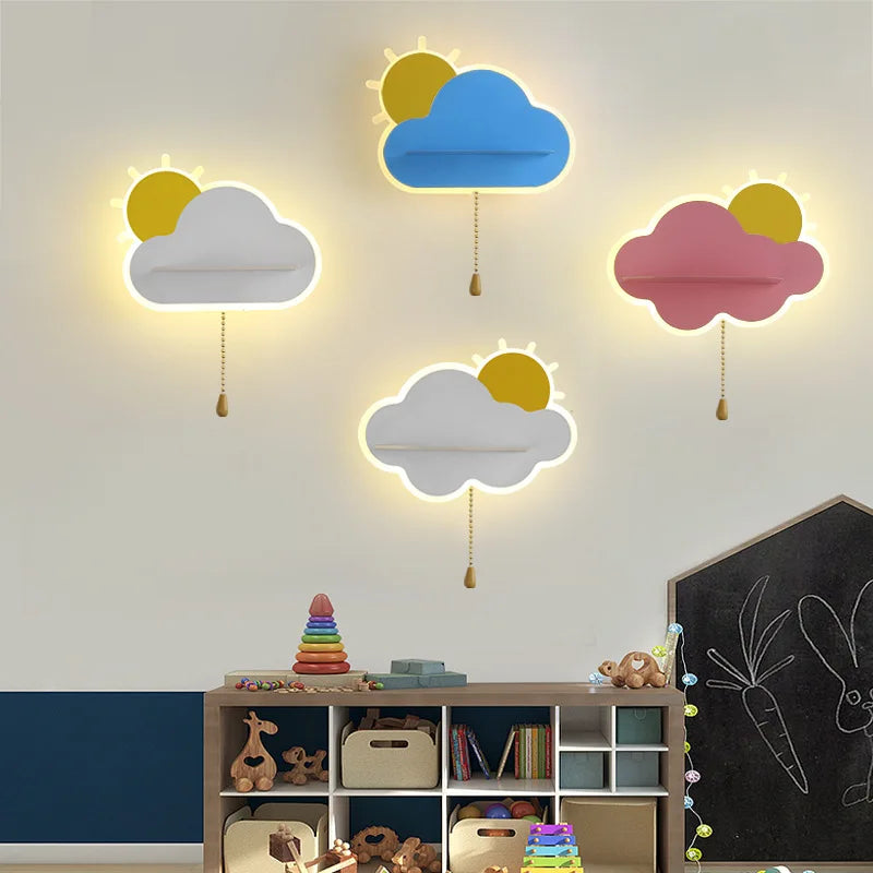 lampe murale nuage soleil bleu blanc moderne chambre enfant led fixée mur flux lumineux
