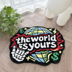 tapis tufté carte monde texte monde est vous symboles monétaires créatif pop art polygone