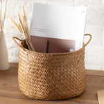 panier tressé marron clair bohème rustique magazines herbes séchées tissus opacité totale