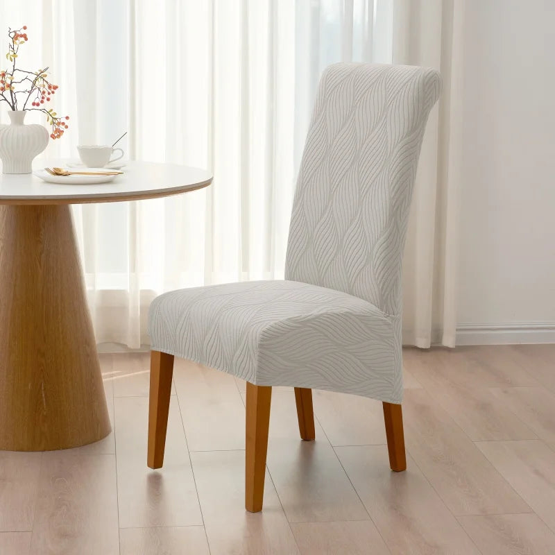 housse chaise extensible grise rayures diagonales élastique moderne salle manger maison