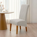 housse chaise extensible grise rayures diagonales élastique moderne salle manger maison