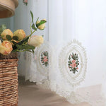 rideau brodé florale classique romantique transparent blanc anneaux suspension maison