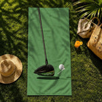 serviette plage microfibre vert foncé motif golf sport clips bois grande