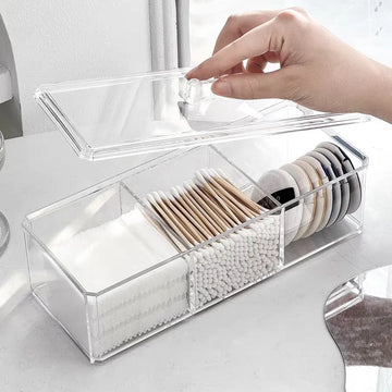 boîte rangement cosmétique transparente moderne éponge brosse maquillage flacon produit coton tige papier absorbant