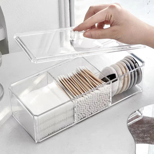 boîte rangement cosmétique transparente moderne éponge brosse maquillage flacon produit coton tige papier absorbant