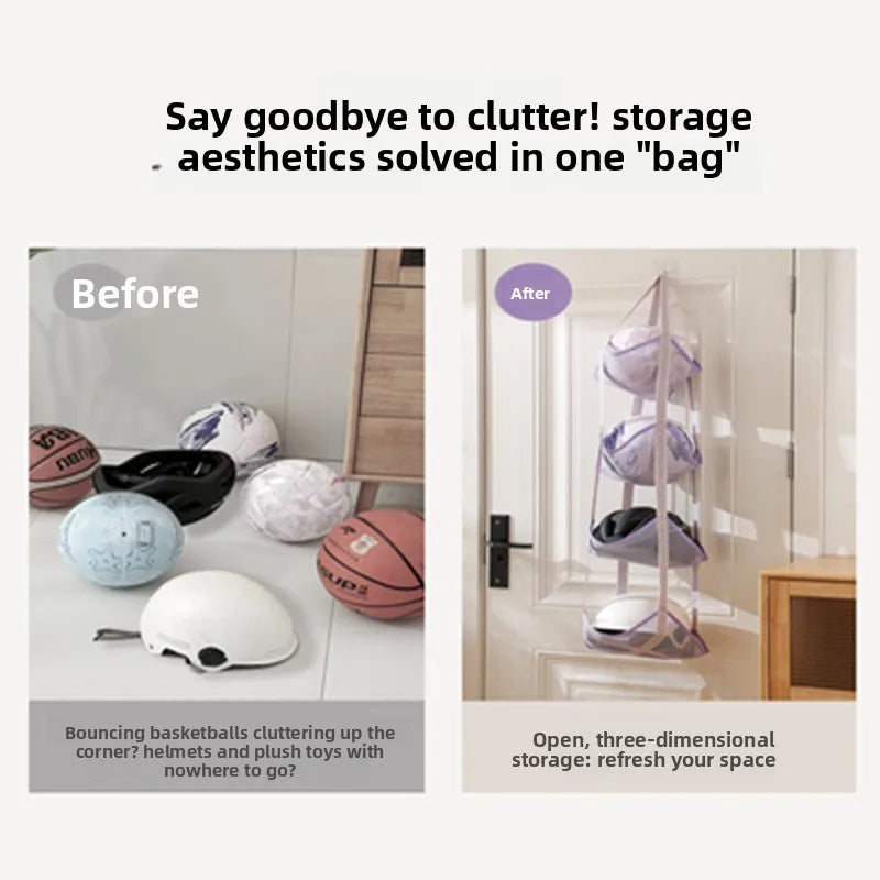 sac rangement sport balle basketball baseball violet noir blanc maille moderne crochets garage maison