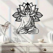 décoration murale bouddha lotus noir linéaire zen spiritualité mur assis