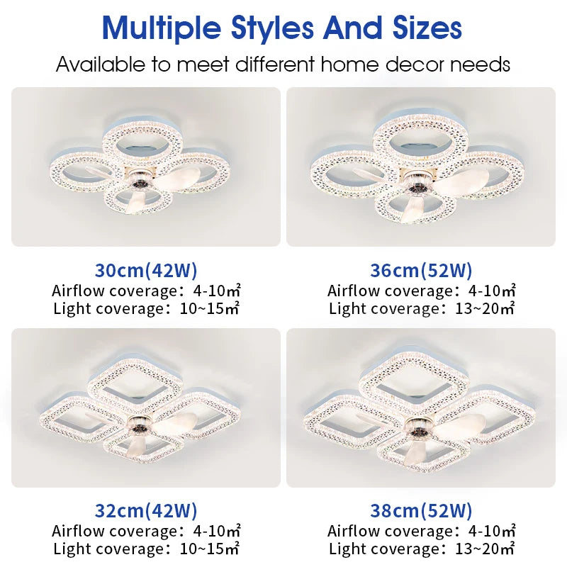 ventilateur plafonnier moderne blanc strass télécommande led vitesses minuterie lumières