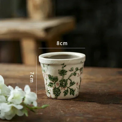 vase céramique porcelain fleurs blanches imprimées classique couleur beige verte