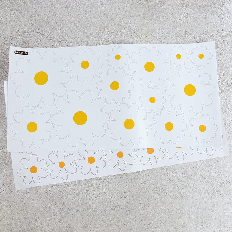 sticker mural fleur marguerite blanc jaune deco enfantine champetre pvc moderne decoration maison bricolage