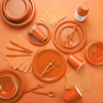 serviettes papier orange rouge bleu clair moderne 100 pièces assiettes fourchettes couteaux gobelets plastique