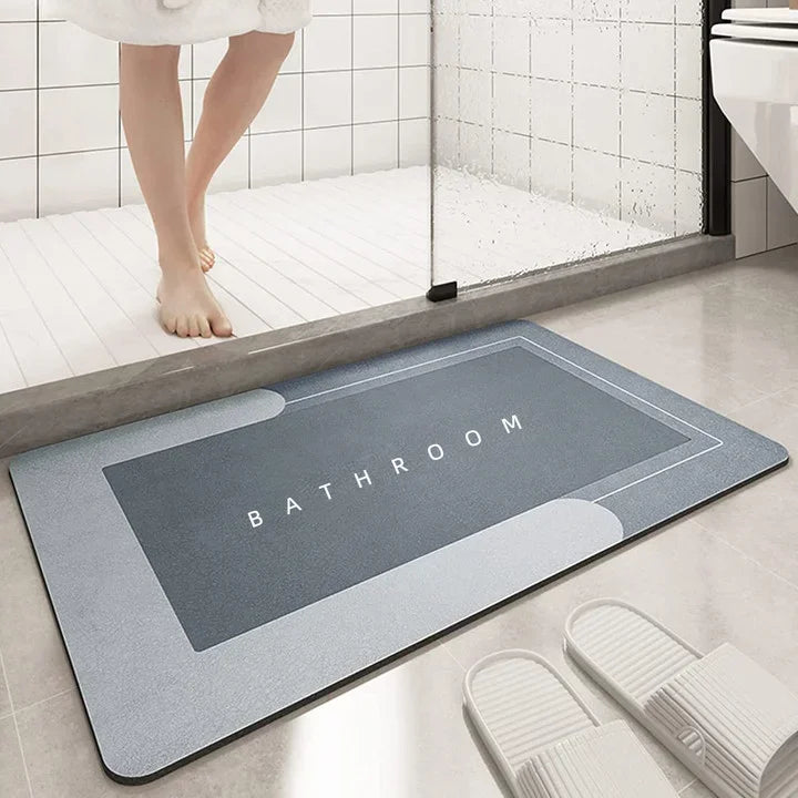 tapis bain gris moderne antidérapant texte bathroom salle bain douche