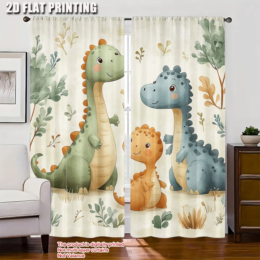 rideau dinosaures illustration cartoon 100 polyester beige vert bleu orange marron opaque classique français