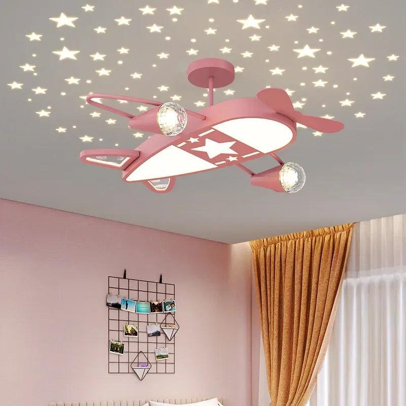 lampe moderne enfant rose bleu étoiles avion blanc fixations invisibles aménagement chambre bébé