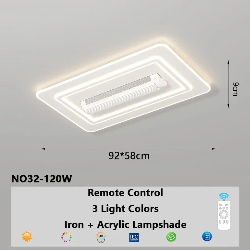 ventilateur lumière led télécommande moderne blanc arrondi fixations invisibles chambre salon