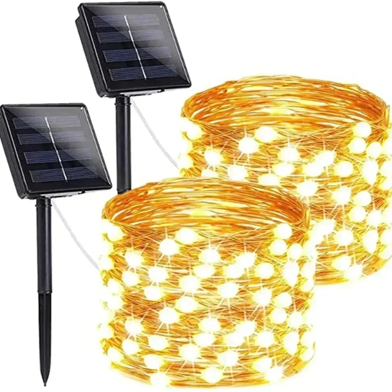 guirlande lumineuse solaire blanc chaud modes filament cuivre moderne extérieure jardin patio led autonomes