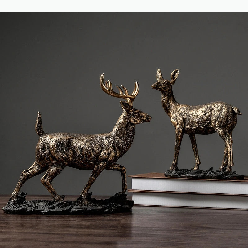 décoration bronze doré figurines cerfs texturées vieillies rustique vintage éléments maison