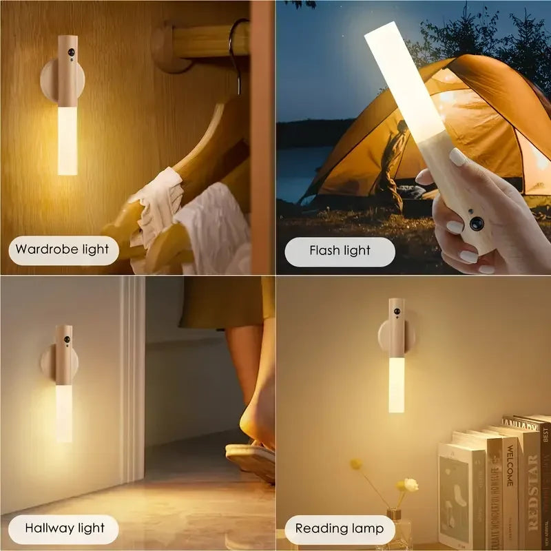 lampe chevet rechargeable aimantée texture bois moderne blanc translucide minimaliste double face adhésive coque