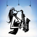 peinture murale noir femme saxophone artiste décoration murale illustration jazz opaquement