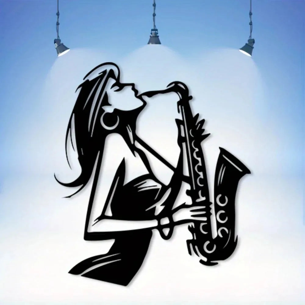 peinture murale noir femme saxophone artiste décoration murale illustration jazz opaquement