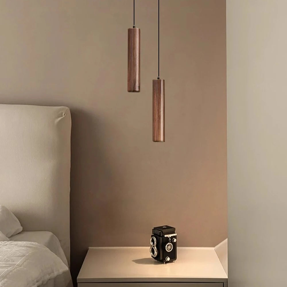 lampe suspendue bois marron minimaliste lumière blanche crème chambre salon moderne